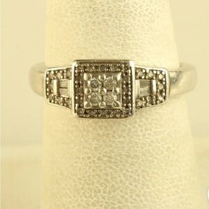 Vintage sterling silver art deco diamond halo engagement ring size 7